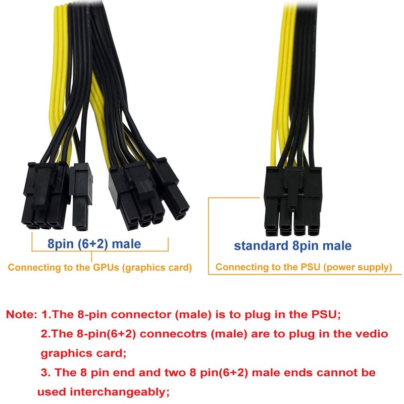 COMeap PCIE Cable for EVGA, PCIe 8 Pin Male to Dual PCIe 8 Pin (6+2) Male GPU Power Cable for EVGA Power Supply 25-inch(63cm) - Image 3
